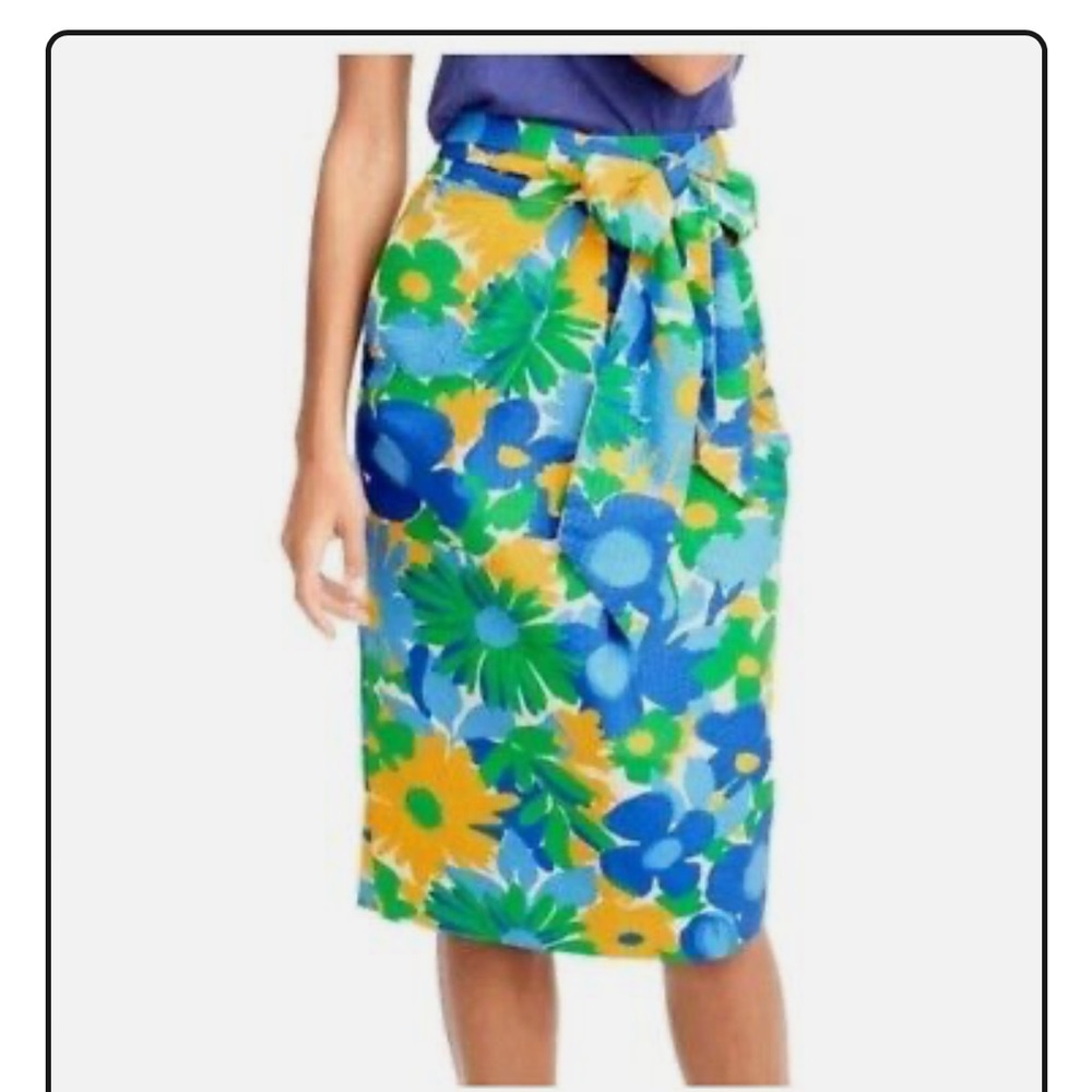 J.CREW Retro Blue Floral Seersucker Skirt, Size 14